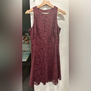 Ann Taylor Plum Purple cocktail dress. Lace overlay.